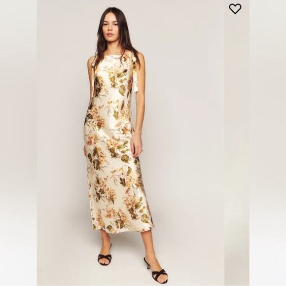 Reformation Aden 100% Silk Dress in “Bella” floral print cream sleeveless midi - Picture 2 of 11